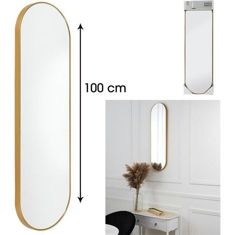 Miroir sur pied doré 180x60cm – Système d'accroche verticale – Agrandit l'espace et apporte une touche chic