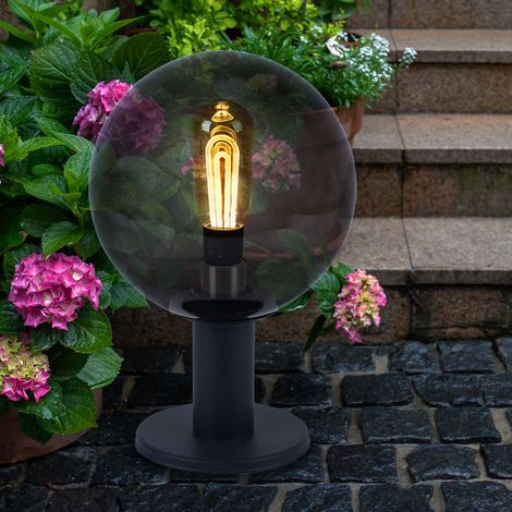 Wegeleuchte Außenlampe anthrazit Sockelleuchte Gartenlampe rauchfarben, IP44 Spritzwasserfest, Glaskugel Rauchoptik, 1x E27 Fassung, DxH 25x38 cm