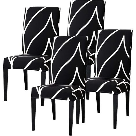 4er-Pack Stretch-Esszimmerstuhlbezüge, universelle Stuhlhussen, rutschfeste Stuhlhussen für die Dekoration von Zuhause, Hotel, Restaurant, Schwarz, Kurve (1/4)