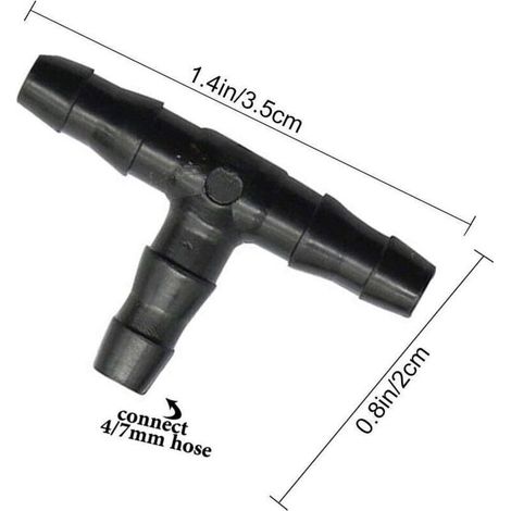 Raccord en T pour tuyau d’irrigation 4/7 mm – Lot de 100 pièces en PVC, compatible micro-goutte à goutte et brumisation (1/3)