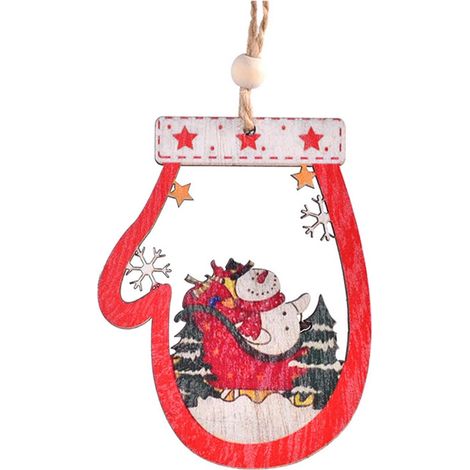 Guirlande En Bois - Pendentif Noël Motif Gants Creusés - Sapin Pere Noel Bonhomme De Neige Traineau - Décoration Intérieure - Lot De 1 (1/2)