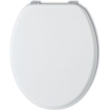 Kiamami Valentina – Abattant WC universel en MDF laqué blanc brillant – Charnières réglables 14-18 cm – Fixation métal chromé – Poids 3,45 kg