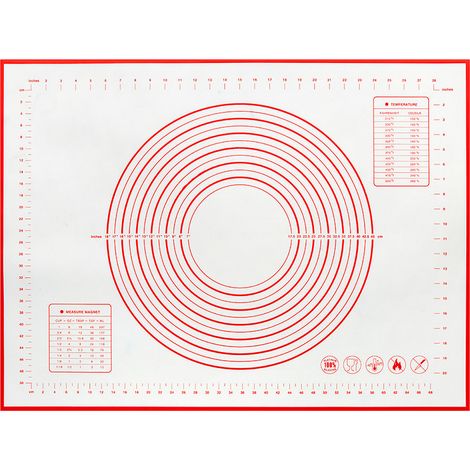Tapis de cuisson en silicone extra large avec dimensions, tapis de cuisson antidérapant, tapis de roulement de pâte antiadhésif pour gâteau pizza (60x50cm, épais, rouge) (1/5)