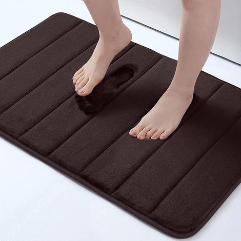 Tapis de bain en mousse à mémoire de forme, absorbant, antidérapant, lavable – 40 x 60 cm, couleur café (1/5)
