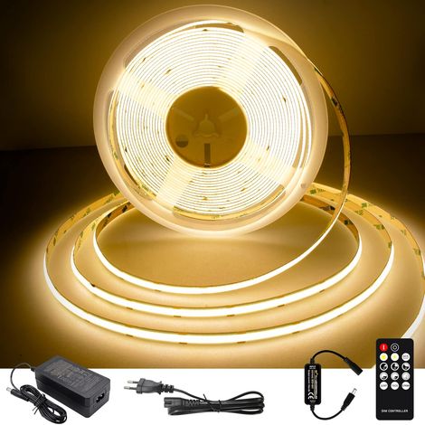 Ruban LED COB 2700K, 10M DC24V Bande LED avec Alimentation et Télécommande, 384LEDs/M, CRI 93+, 8mm de Largeur, LED Ruban Blanc Chaud pour Décoration de Chambre (1/5)