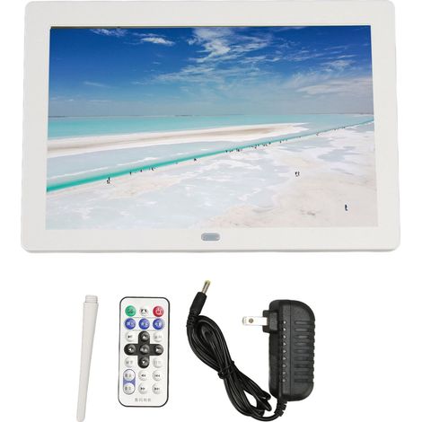 Cadre photo numérique 8 pouces 1280x800 écran HD IPS, affichage orientable, ports USB et carte mémoire, cadre numérique compatible 100-240V, prise US, blanc (1/5)