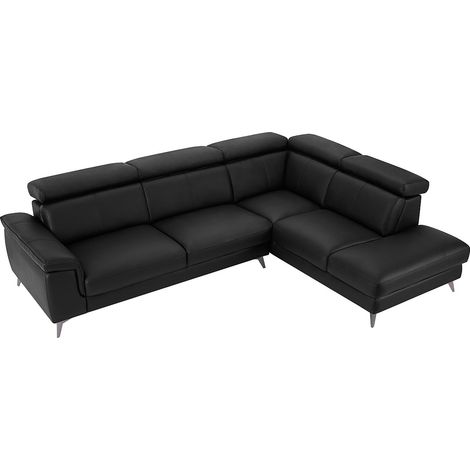 Canapé d'angle droit en cuir noir MARAMBA (1/4)