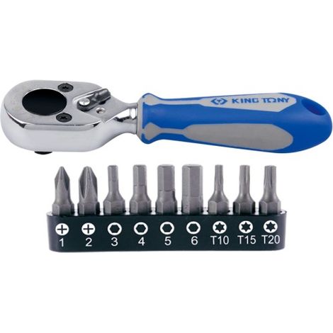 KING TONY - Jeu de mini cliquet porte-embouts et embouts 1/4" - 10 pièces