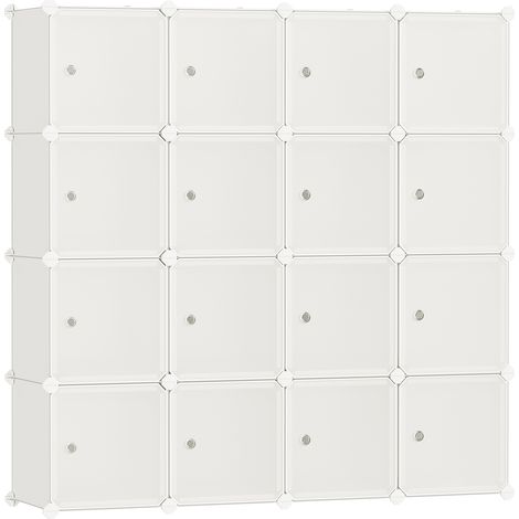 Songmics – Meuble de rangement modulable 16 cubes – Étagère en plastique PP hydrofuge – Dimensions 123 x 123 x 31 cm – Avec portes semi-transparentes