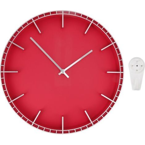 Geräuschlose Wanduhr ohne Ticken, gut lesbar, modernes, innovatives rundes Design für Zuhause, Büro, Küche, Schlafzimmer, 5686 silber mit rot (37,7 x 3 cm / 14,8 x 1,2 Zoll) (1/5)