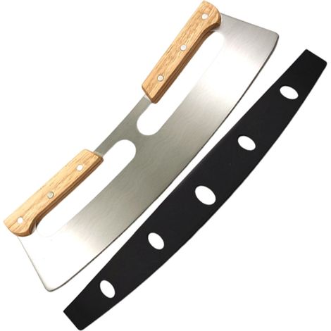 Coupe-pizza demi-lune, machette à manche en bois, long hachoir à pain semi-circulaire en acier inoxydable, toast (1/5)