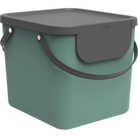Rotho Albula - Sistema de Rifiuti de Separazione de 40 L Rifiuti da cucina, Plastica senza BPA (PP), Verde scuro/Grigio antracite, 40 L (40,0 x 35,8 x 34,0 cm)