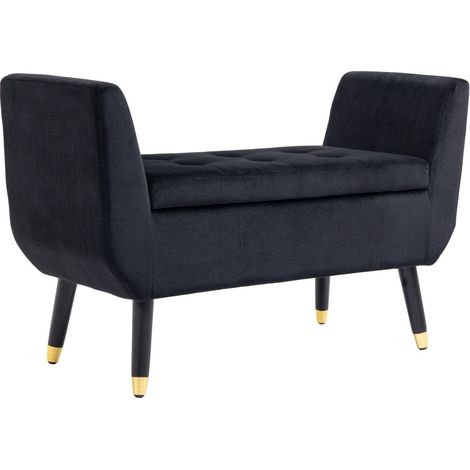 Banc Salon avec Rangement Accoudoirs Rembourrés Velours Polyester Structure Bois Caoutchouc Noir 107x42x65cm pour Entrée (1/5)