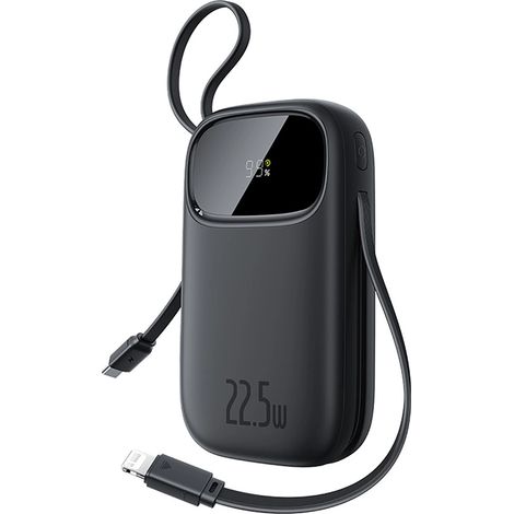 Baseus EnerFill FC31 Powerbank de 20000 mAh y 22,5 W con pantalla digital y 2 cables integrados (USB-C + Lightning) - Negro