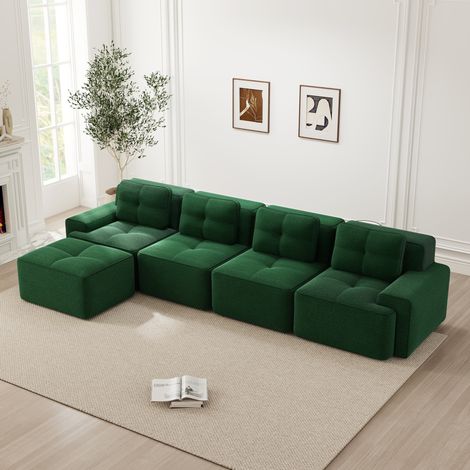 Sofá modular 4 plazas en pana verde OKMYHOME (1/5)