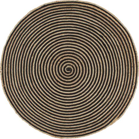 Tappeto Lavorato a Mano in Juta Design a Spirale Nero 90 cm vidaXL (1/5)