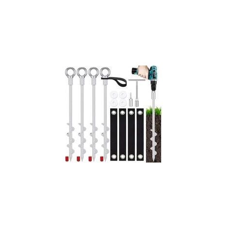 Ensemble de 4 Kit Ancrage Trampoline,Piquets de Tente à Visser,Ancrage au Sol,Ancrage au Sol Portique Piquets de Tente pour Tente de,CampingTrampoline,Auvents, pour Vents Violents (1/4)