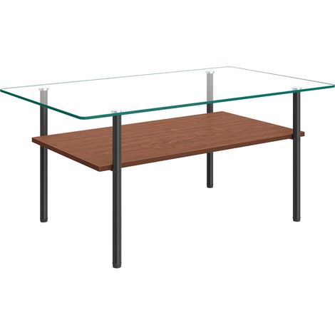 Moderner Couchtisch aus gehärtetem Glas, MDF und Metall, 97,7 x 57,7 x 45 cm (1/5)