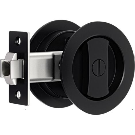 Serrure de porte coulissante Ronde poignée avec serrure porte coulissante 65mm Noir Poignée de porte Serrure invisible Poignées de porte de sans clé