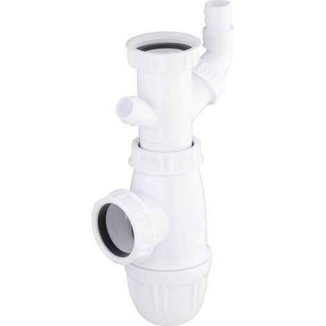 – Siphon évier plastique Ø40 avec 2 prises machine à laver – Hauteur réglable 115 à 140 mm – Pour installations sanitaires (1/2)