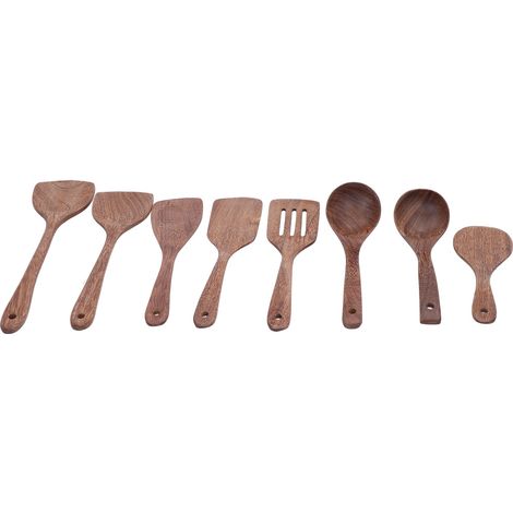 Ensemble de 8 ustensiles de cuisine en bois : spatule, pelle, cuillères, ustensiles pour mélanger, remuer et servir