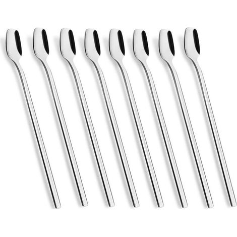 Lot de 8 cuillères à latte macchiato, cuillères de 20 cm de long, cuillères à glace, cuillères à dessert, café, glaces, cocktails, yaourts, cuillères à mélanger en acier inoxydable (1/5)