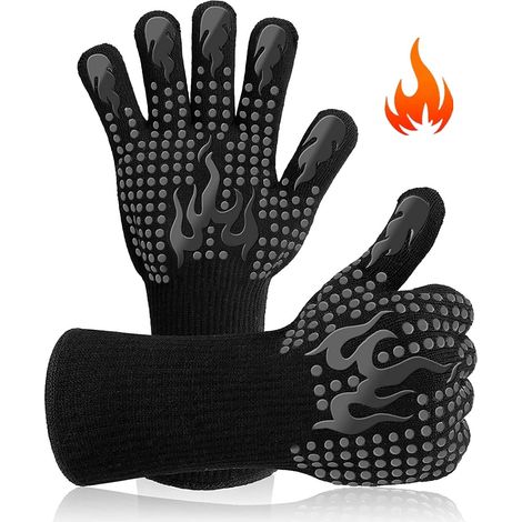 Gant Anti-Chaleur - 800 °C - Tissu Aramide - Poignets Longs - Semelles Silicone Anti-Dérapantes - 5 Doigts - Pour Barbecue Four Cuisine - 1 Paire (1/5)