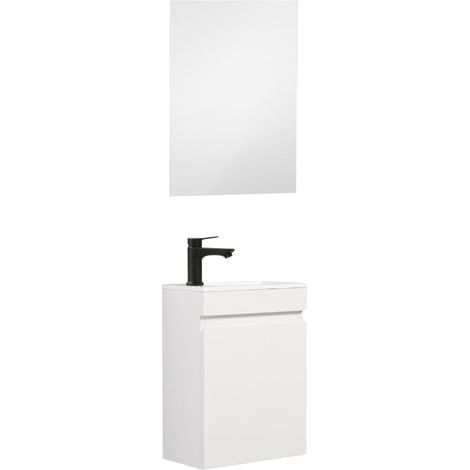 Meuble Lave-Mains 40cm Lavabo déjà monté Blanc avec Miroir (1/5)