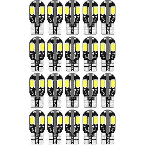 10/20 ampoules LED blanches W5W T10 Canbus 5730 8SMD 12V pour éclairage intérieur de voiture (plafonnier, liseuse, plaque d'immatriculation). (1/5)