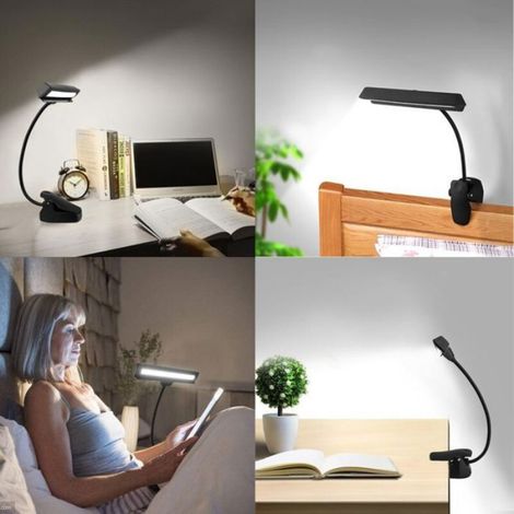 Lampe De Lecture - Pince Réglable - Col De Cygne Flexible - 3 Niveaux De Luminosité - Protection Des Yeux - Rechargeable USB - 1 Pièce (1/4)