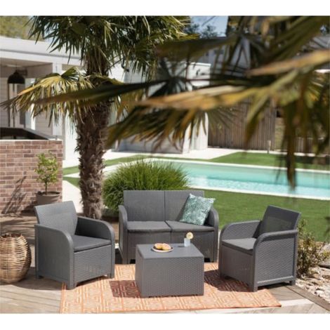 Keter Balkon und Garten Lounge-Set "Sanremo" mit Tisch, dunkelgrau, 2-Sitzer-Sofa, 2 Sessel und Tisch