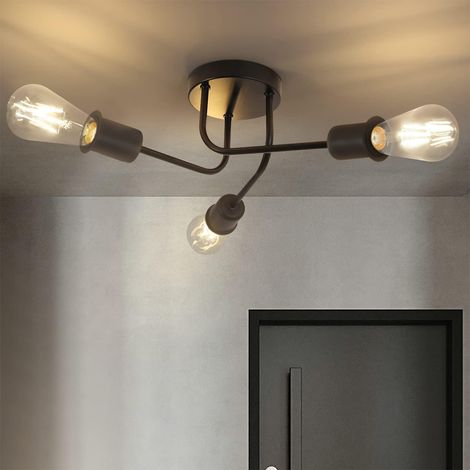 GBLY Deckenleuchte Vintage Deckenlampe Retro - Schwarz 3 Flammig Wonhzimmerlampe Industrie E27 Rustikaler Stil für Wohnzimmer Schlafzimmer Esszimmer Küche Flur Bar ohne Leuchtmittel