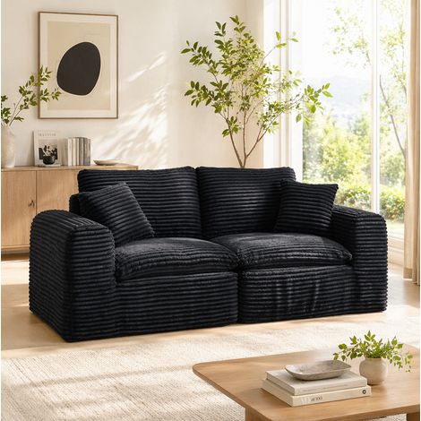 Divano angolare modulare convertibile 3 posti 280 x 180 x 65 cm nero e blu DESVIAE (1/5)