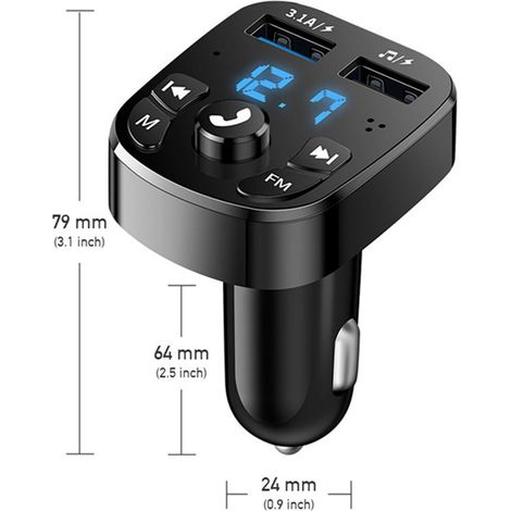 Kabelloser Bluetooth-FM-Transmitter fürs Auto, AUX-Stereo-Empfängeradapter, 2-Port-USB-Ladegerät