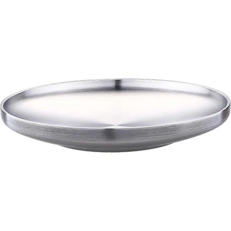 Assiette ronde peu profonde à double paroi en acier inoxydable 304, finition brossée, 19 cm