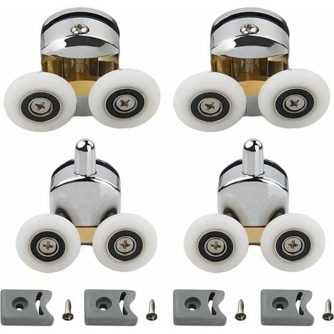 Rouleaux Porte Douche - Diamètre 25 mm - Pour Verre 4 à 6 mm - Kit de 4 Roulettes (2 Haut + 2 Bas) - Accessoire Salle de Bain (1/5)