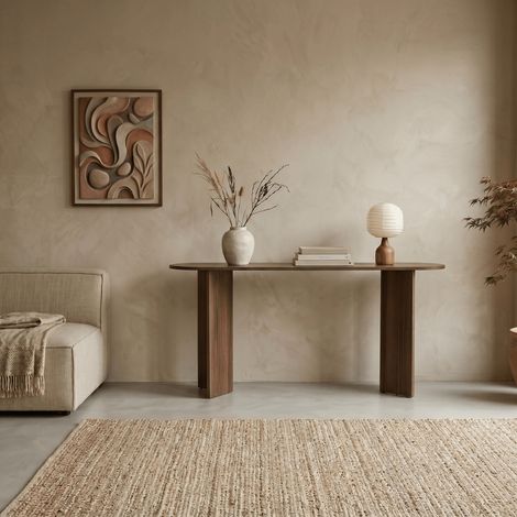 Ovaler Beistelltisch Walnuss Melamin - Japandi - 150x35 cm - Sota