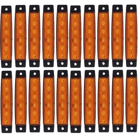 Feux de gabarit latéraux à LED, 6 LED 2835 SMD, pour camion, remorque, camping-car, fourgonnette, tracteur, SUV, bateau, 12 V CC, antichoc (20 pièces ambre) (1/5)