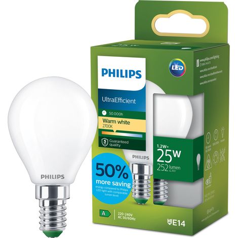 LED UltraEfficient Ampoule Dépolie P45, Petit Culot Edison E14, Classe Énergétique A, 252 lm, Équivalent 25W, Blanc Chaud (2700K), EyeComfort, 50 000 Heures, 1 Pack (1/5)