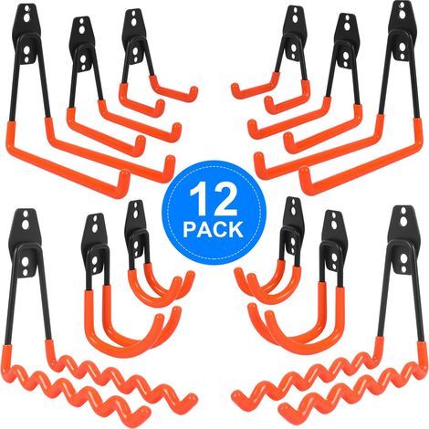 12Pcs Crochet Rangement Garage, Crochet Garage Avec Revêtement Anti-Dérapant, Crochets Muraux Garage Incluant Crochet Vague, Crochet J, Crochet Carré, Pour Outils Êlectriques, Vélos, Êchelle (1/5)