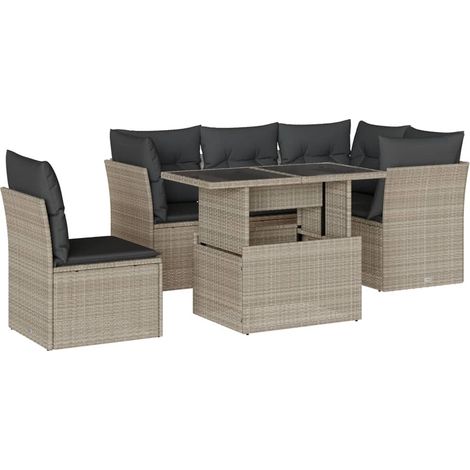 vidaXL Set Divano da Giardino 6pz con Cuscini Grigio Chiaro Polyrattan (1/5)
