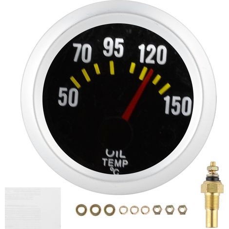 Jauge De Temperature Dhuile - 2 Pouces - 50 À 150 °C - Rétroéclairage Blanc - Pour Système 12 V - Avec Capteur NPT 1/8 Pouce (1/5)