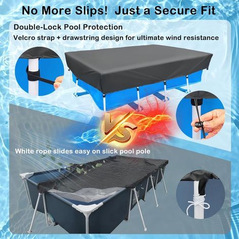 Bâche Piscine Rectangulaire 300x200 cm pour Cadre Piscines 3 x2 m Pool Cover – en Tissu Oxford 210D livrée avec Accessoires Facile à Installer par Une Personne Anti-UV Anti-poussière et imperméable (1/2)