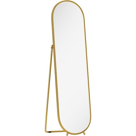 Ganzkörperspiegel oval 50x180 cm freistehend, Metallrahmen Gold (1/5)