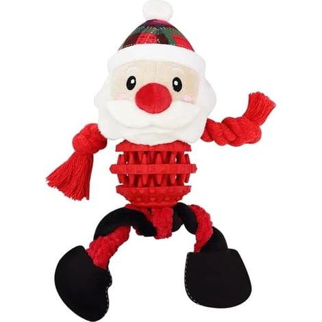 Jouet de Noël en peluche couineur en forme de Père Noël/élan pour chien, jouet de massage doux et nettoyant, thème de Noël, pour les molaires des animaux de compagnie - Père Noël (1/5)