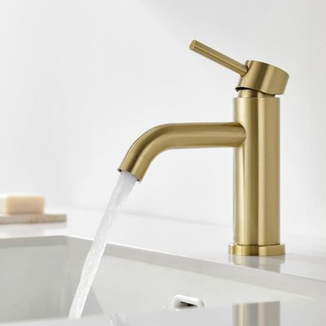 Küchenarmatur mit Mischbatterie, regulierbarer Warm- und Kaltwasserhahn, goldfarben, mit 80 cm langem Wasserschlauch (1/4)