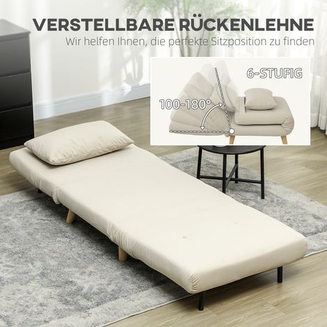 Fauteuil pliant avec fonction lit, relax inclinable en velours, dossier réglable, charge max 120 kg, beige (1/4)