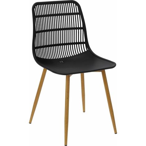 Chaise Klaus en plastique, noire, base en métal plaqué (1/5)