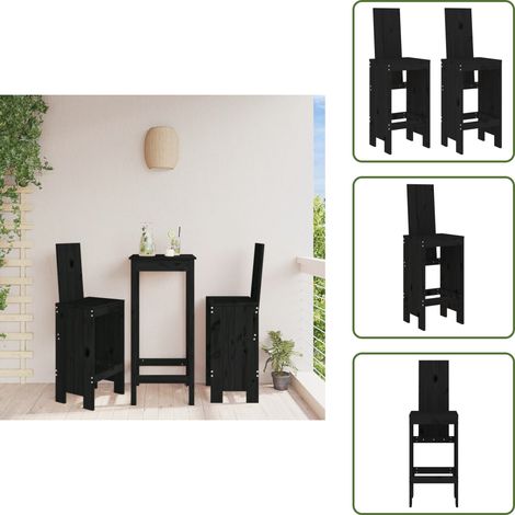Tabourets de bar lot de 2 noir 40x42x120 cm bois massif de pin - Tabourets De Bar - Chaises De Jardin - Mobilier De Jardin - Bois Massif - Jardin (1/5)