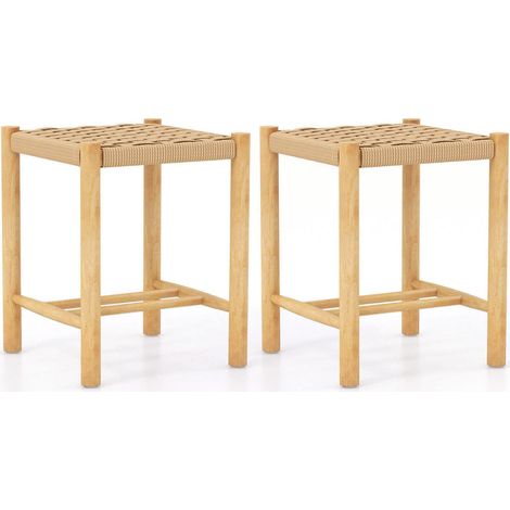 Bois d'hévéa et corde tressée, lot de 2 tabourets de salle à manger avec repose-pieds, pour intérieur extérieur (1/5)